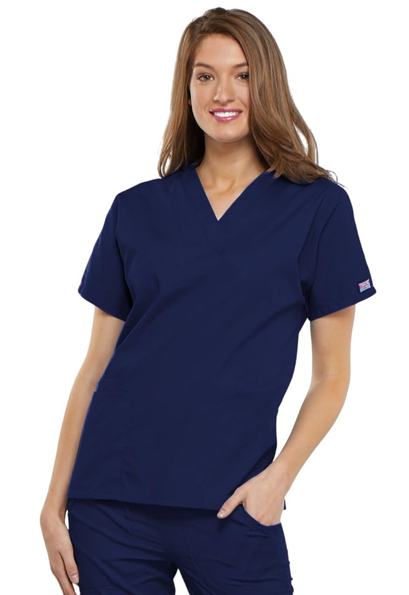 CHEROKEE Women's V Neck Scrubs Shirt, Navy, Medium - Image 4